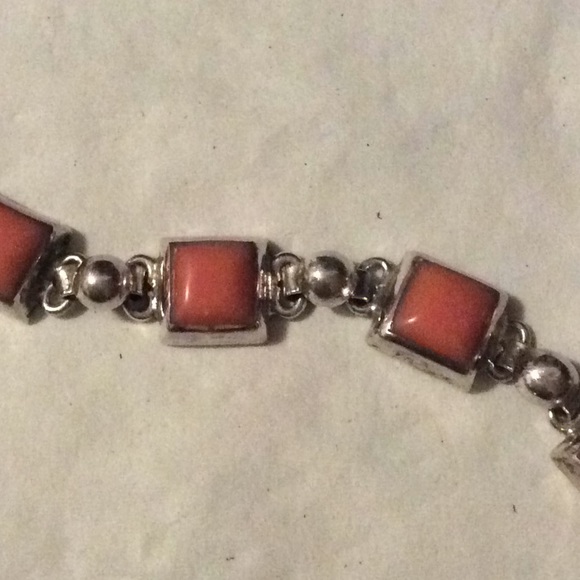 Vintage Orange Coral Sterling Silver Bracelet - Picture 12 of 12